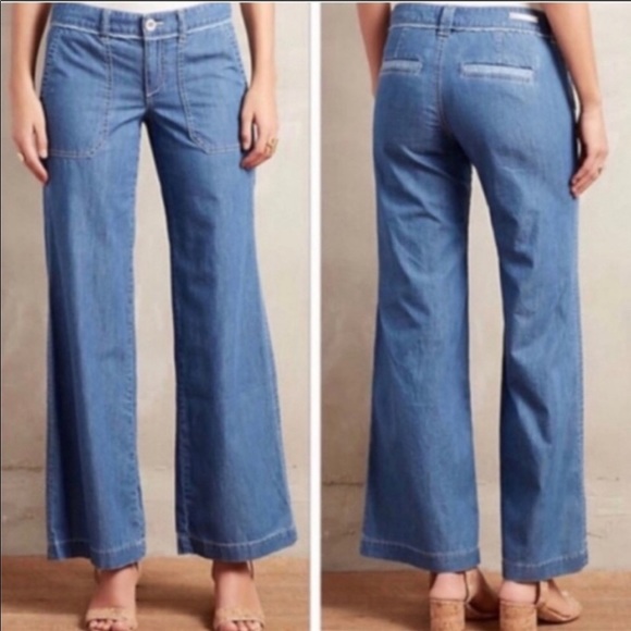 Anthropologie Pilcro Wide-Leg Chambray Jeans 2 - Picture 2 of 8